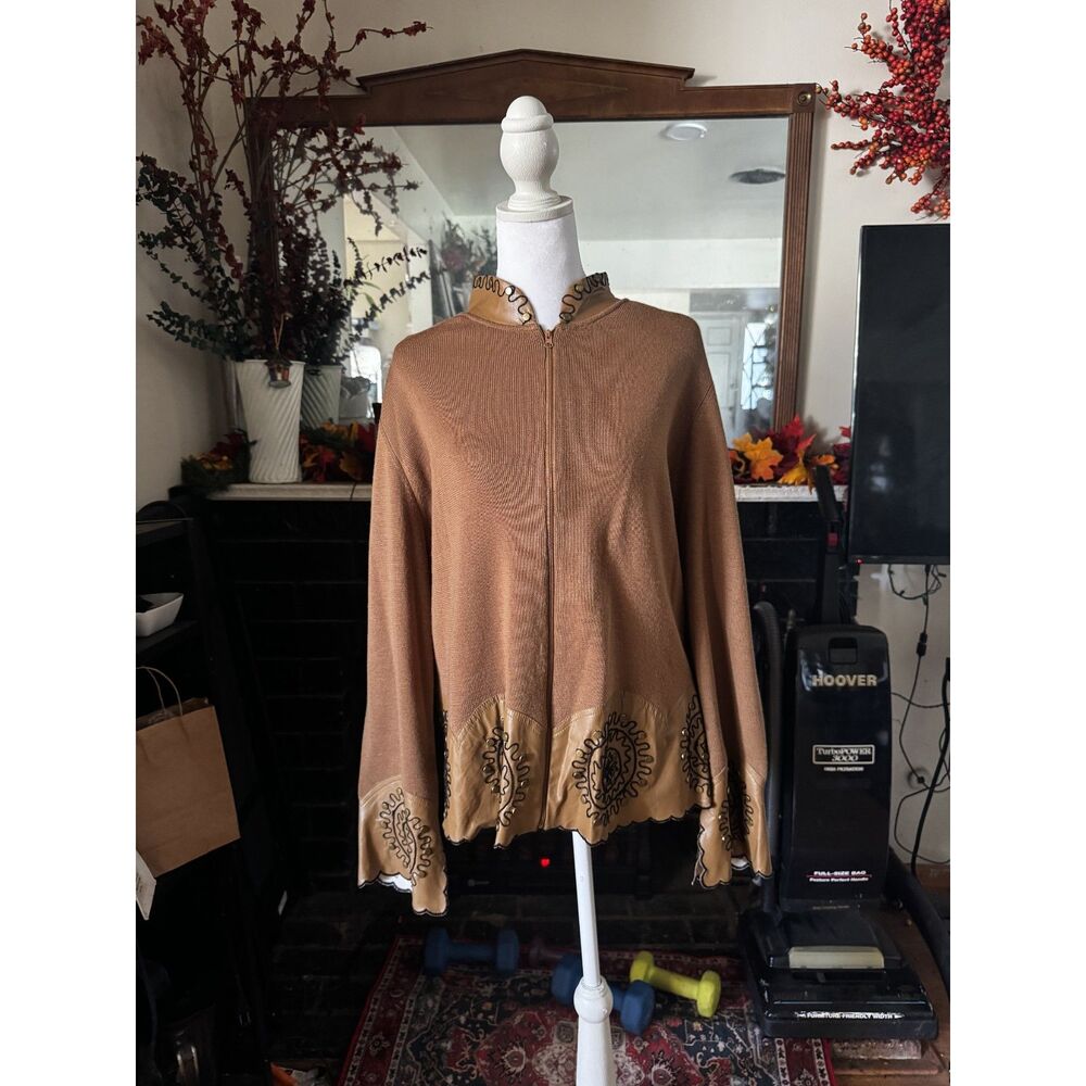 Vintage Victor Costa 1X Western Wool Blend Sweater Studded Embroidered Jacket